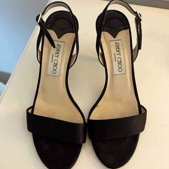 Jimmy Choo Black Satin Alfie Sandals, Size 7 - Picture 1 of 8